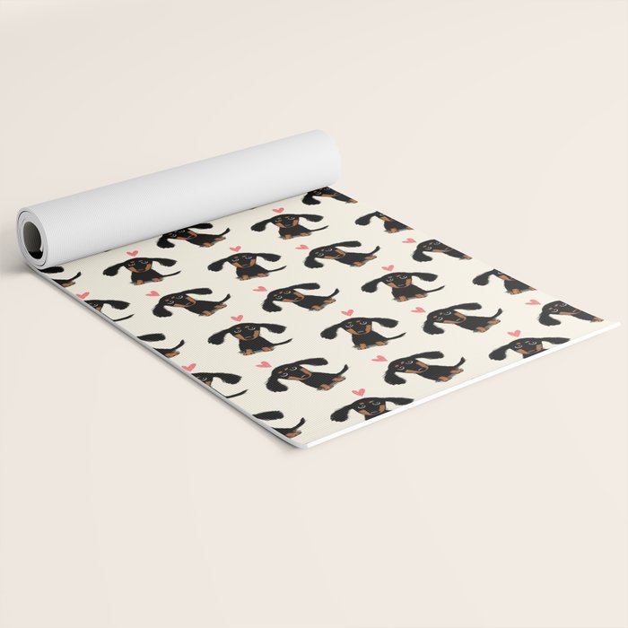 Dachshund Love | Cute Longhaired Black and Tan Wiener Dog Yoga Mat Gallery Image 2