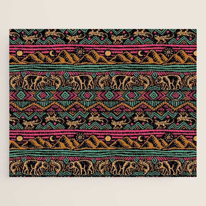 Mangatsika Mountain Stripe - Gold, pink, and teal Jigsaw Puzzle Gallery Image 1