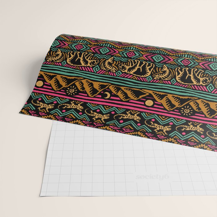 Mangatsika Mountain Stripe - Gold, pink, and teal Wrapping Paper Gallery Image 2