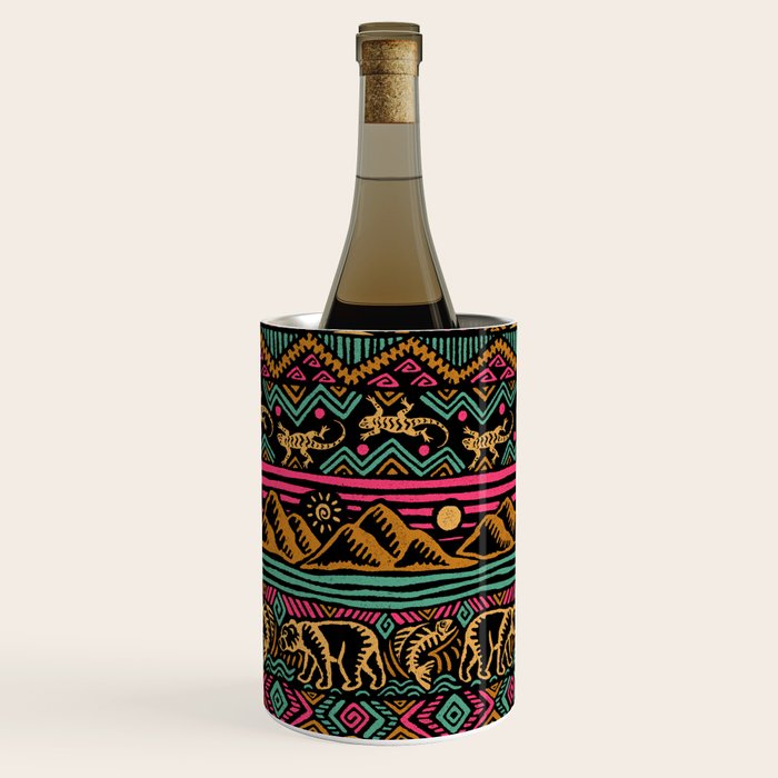 Mangatsika Mountain Stripe - Gold, pink, and teal Wine Chiller Gallery Image 1