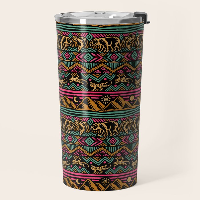 Mangatsika Mountain Stripe - Gold, pink, and teal Travel Mug Gallery Image 2