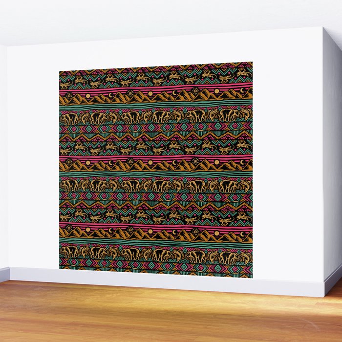 Mangatsika Mountain Stripe - Gold, pink, and teal Wall Mural Gallery Image 2