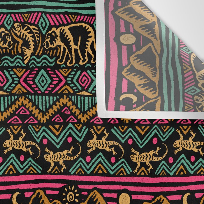 Mangatsika Mountain Stripe - Gold, pink, and teal Wall Tapestry Gallery Image 3
