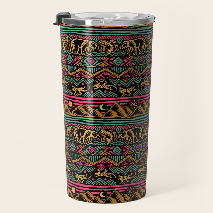 Mangatsika Mountain Stripe - Gold, pink, and teal Travel Mug Gallery Image 3