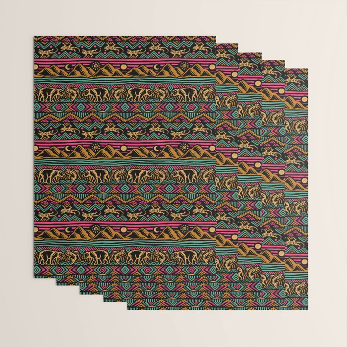 Mangatsika Mountain Stripe - Gold, pink, and teal Wrapping Paper Gallery Image 3