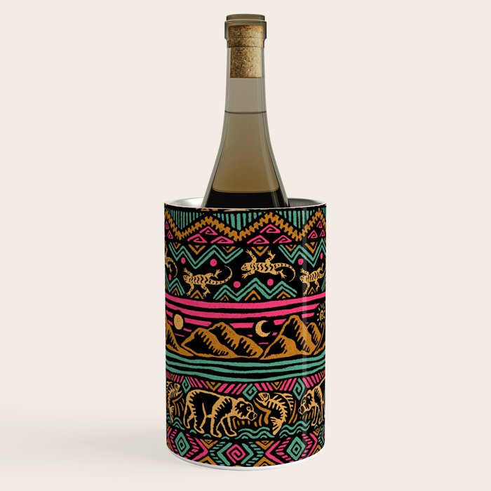 Mangatsika Mountain Stripe - Gold, pink, and teal Wine Chiller Gallery Image 2