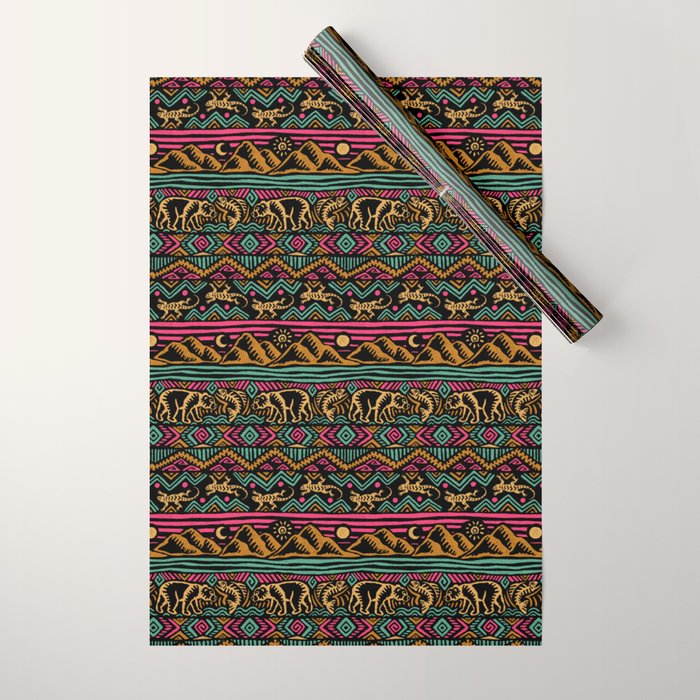 Mangatsika Mountain Stripe - Gold, pink, and teal Wrapping Paper Gallery Image 1