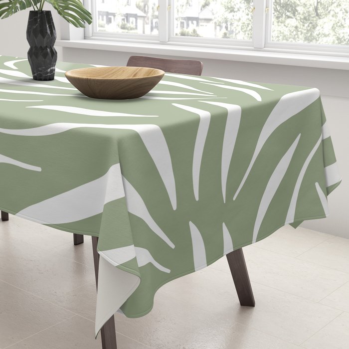 Sage Green Abstract Leaf Pattern Tablecloth Gallery Image 3