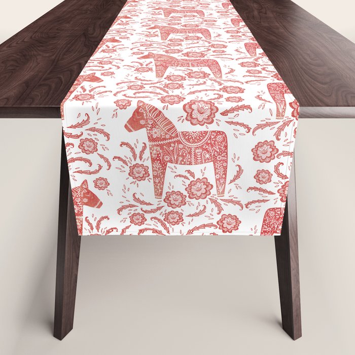 Swedish Dala Horse Red Table Runner Gallery Image 1