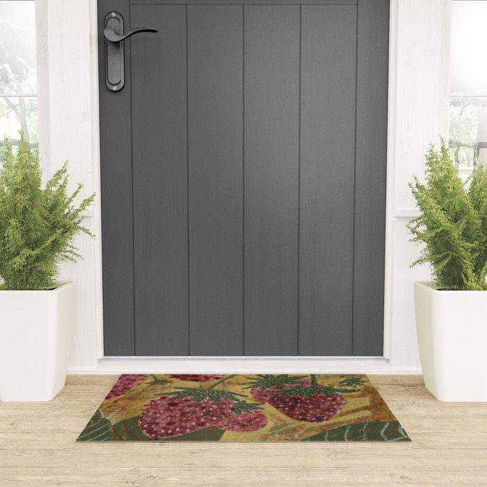 Strawberry Garden in Forest Green Welcome Mat Gallery Image 3