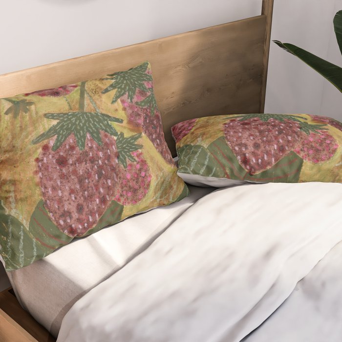 Strawberry Garden in Forest Green Pillow Sham Gallery Image 2
