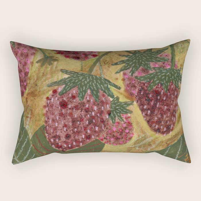 Strawberry Garden in Forest Green Rectangular Pillow Gallery Image 2