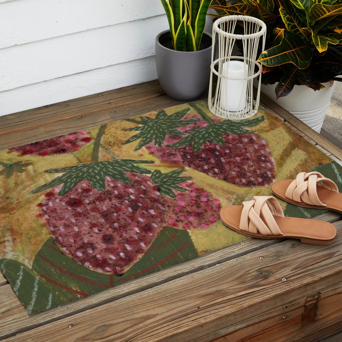 Strawberry Garden in Forest Green Outdoor Rug Gallery Image 2