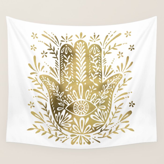 Hamsa Hand - Gold Palette Wall Tapestry Gallery Image 4