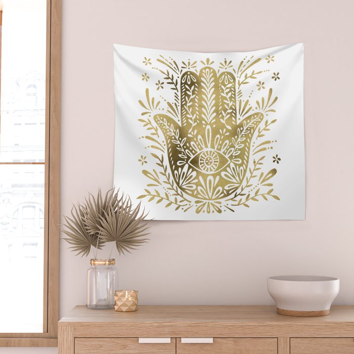 Hamsa Hand - Gold Palette Wall Tapestry Gallery Image 2