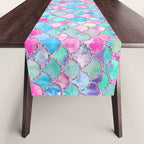 Colorful Pink and Blue Watercolor Trendy Glitter Mermaid Scales  Table Runner Gallery Image 1
