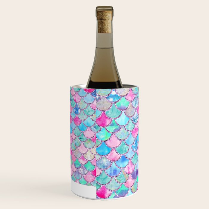 Colorful Pink and Blue Watercolor Trendy Glitter Mermaid Scales  Wine Chiller Gallery Image 2