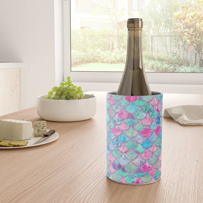 Colorful Pink and Blue Watercolor Trendy Glitter Mermaid Scales  Wine Chiller Gallery Image 4
