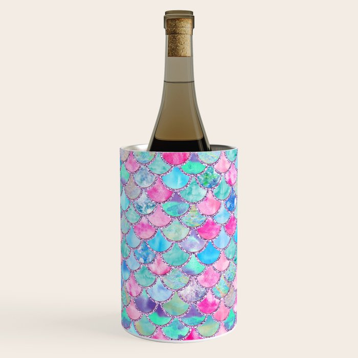 Colorful Pink and Blue Watercolor Trendy Glitter Mermaid Scales  Wine Chiller Gallery Image 1