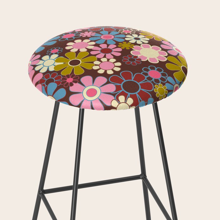 Groovy Retro Garden 60s 70s Eclectic Floral Pattern on Brown Stool Gallery Image 2