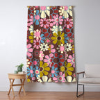 Groovy Retro Garden 60s 70s Eclectic Floral Pattern on Brown Window Curtain Gallery Image 5