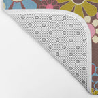 Groovy Retro Garden 60s 70s Eclectic Floral Pattern on Brown Bath Mat Gallery Image 2