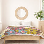 Groovy Retro Garden 60s 70s Eclectic Floral Pattern on Brown Duvet Cover Gallery Image 3