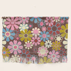 Groovy Retro Garden 60s 70s Eclectic Floral Pattern on Brown Wall Hanging Gallery Image 1