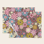 Groovy Retro Garden 60s 70s Eclectic Floral Pattern on Brown Placemat Gallery Image 1