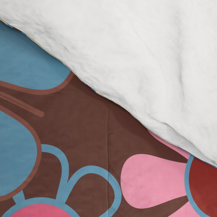 Groovy Retro Garden 60s 70s Eclectic Floral Pattern on Brown Comforter Gallery Image 4