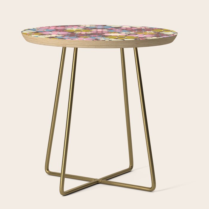 Groovy Retro Garden 60s 70s Eclectic Floral Pattern on Brown Side Table Gallery Image 1