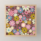 Groovy Retro Garden 60s 70s Eclectic Floral Pattern on Brown Mini Art Print Gallery Image 1