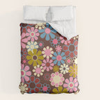 Groovy Retro Garden 60s 70s Eclectic Floral Pattern on Brown Duvet Cover Gallery Image 6