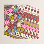 Groovy Retro Garden 60s 70s Eclectic Floral Pattern on Brown Wrapping Paper Gallery Image 3