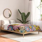 Groovy Retro Garden 60s 70s Eclectic Floral Pattern on Brown Comforter Gallery Image 2
