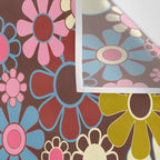 Groovy Retro Garden 60s 70s Eclectic Floral Pattern on Brown Wall Tapestry Gallery Image 3