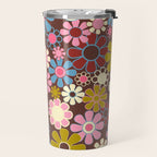 Groovy Retro Garden 60s 70s Eclectic Floral Pattern on Brown Travel Mug Gallery Image 2