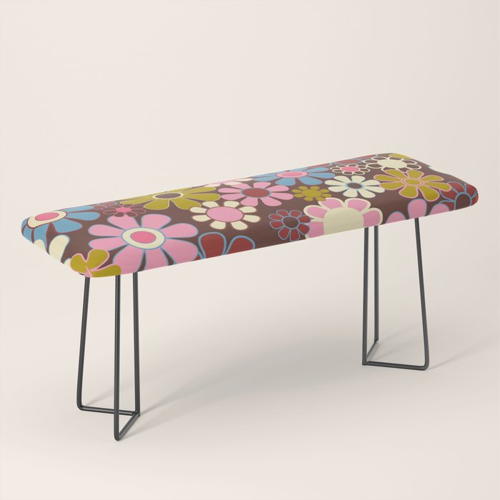 Groovy Retro Garden 60s 70s Eclectic Floral Pattern on Brown Bench Gallery Image 1