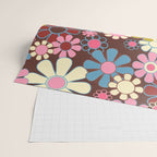 Groovy Retro Garden 60s 70s Eclectic Floral Pattern on Brown Wrapping Paper Gallery Image 2