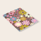 Groovy Retro Garden 60s 70s Eclectic Floral Pattern on Brown Notebook Gallery Image 2