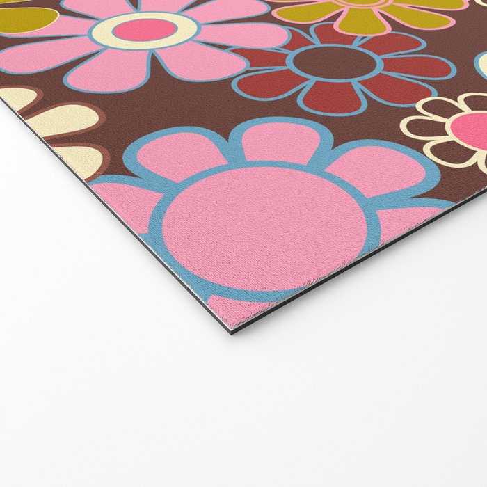Groovy Retro Garden 60s 70s Eclectic Floral Pattern on Brown Welcome Mat Gallery Image 2