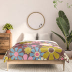 Groovy Retro Garden 60s 70s Eclectic Floral Pattern on Brown Comforter Gallery Image 3