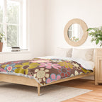 Groovy Retro Garden 60s 70s Eclectic Floral Pattern on Brown Duvet Cover Gallery Image 2