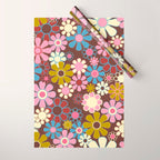 Groovy Retro Garden 60s 70s Eclectic Floral Pattern on Brown Wrapping Paper Gallery Image 1