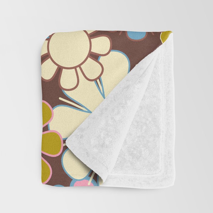 Groovy Retro Garden 60s 70s Eclectic Floral Pattern on Brown Throw Blanket Gallery Image 3