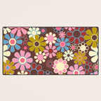 Groovy Retro Garden 60s 70s Eclectic Floral Pattern on Brown Desk Mat Gallery Image 3