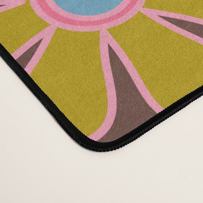Groovy Retro Garden 60s 70s Eclectic Floral Pattern on Brown Desk Mat Gallery Image 4