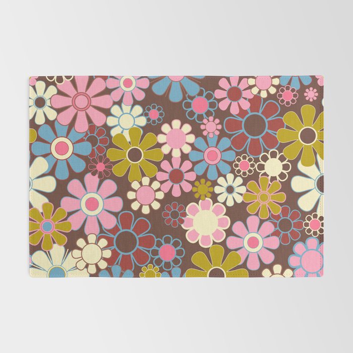 Groovy Retro Garden 60s 70s Eclectic Floral Pattern on Brown Rug Gallery Image 2