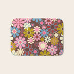Groovy Retro Garden 60s 70s Eclectic Floral Pattern on Brown Bath Mat Gallery Image 1