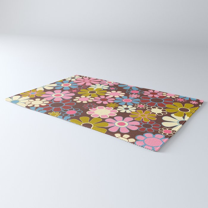 Groovy Retro Garden 60s 70s Eclectic Floral Pattern on Brown Rug Gallery Image 3